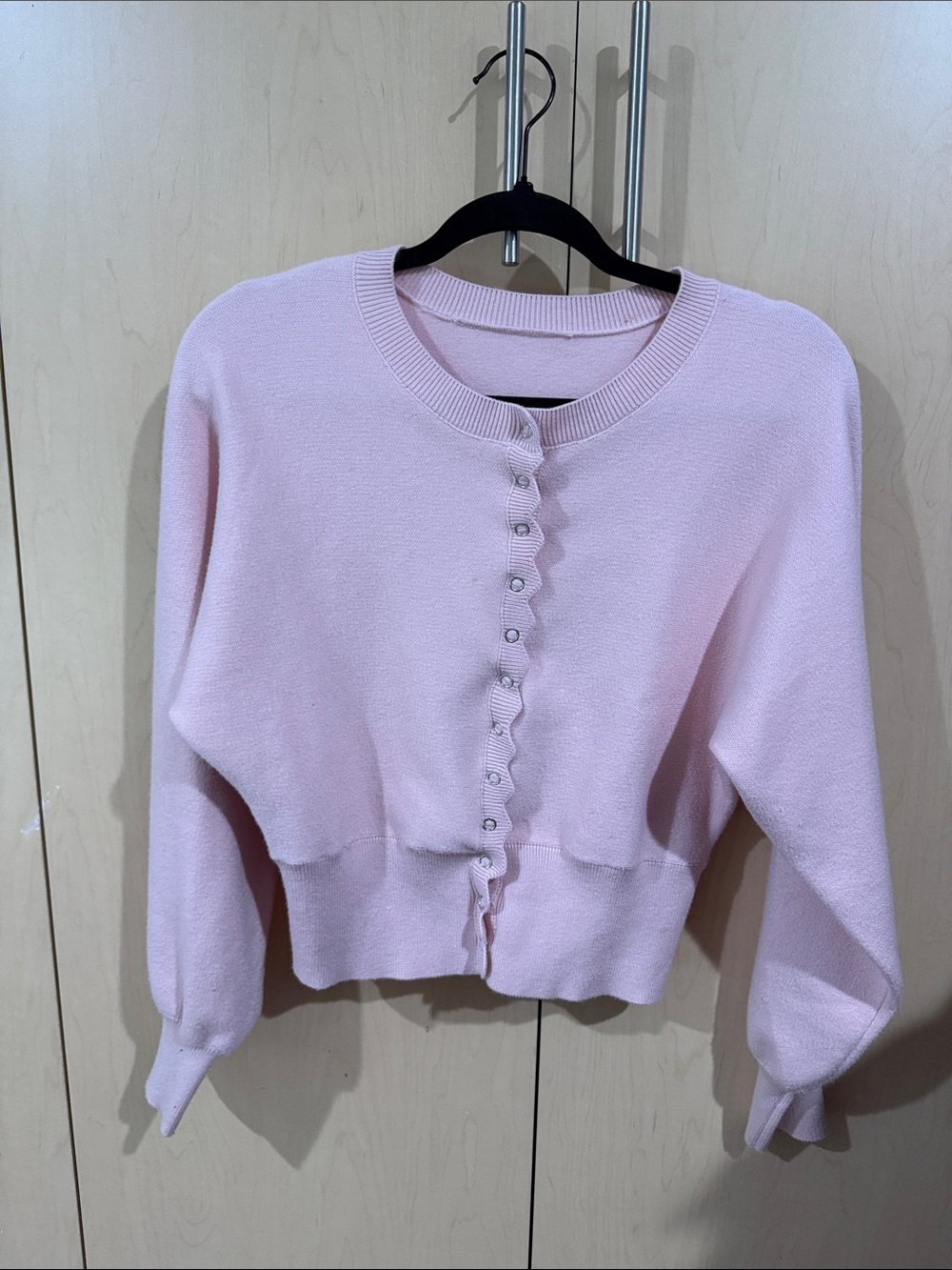 Cider Light Pink Scallop-Trim Cropped Cardigan